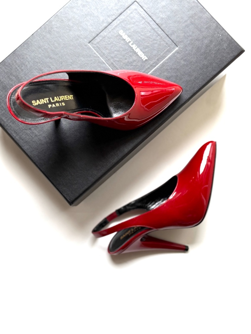 Saint Laurent YSL Venus Hot Red Patent Leather Slingback Pumps Heels 3